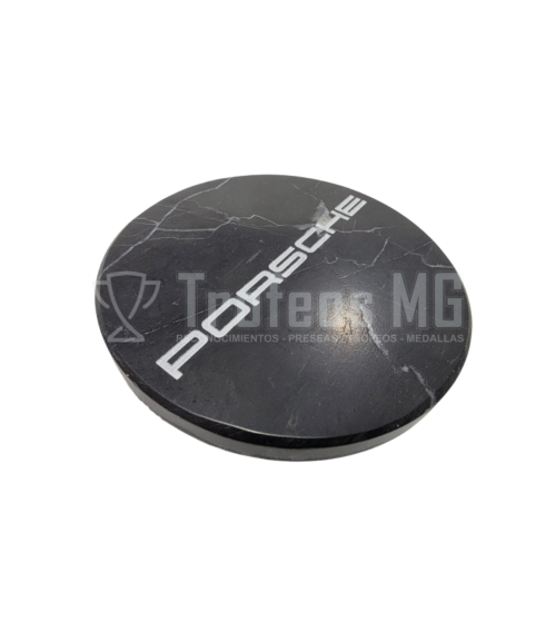 Porta Vaso En Material Tipo Marmol Negro Con Grabado Laser (Porsche)